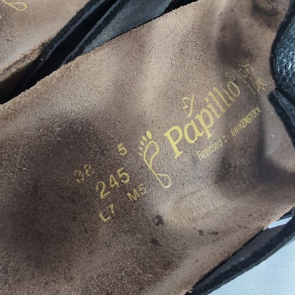 Papillio Birkenstock 38 Tabora Strappy Black Sandals US W 7 245 Pebbled Leather - Picture 6 of 14